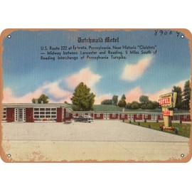 7 x 10 METAL SIGN - Pennsylvania Postcard - Dutchmaid Motel, U.S. Route 222 at Ephrata, Pennsylvania. Near histori - Vintage Rusty Look