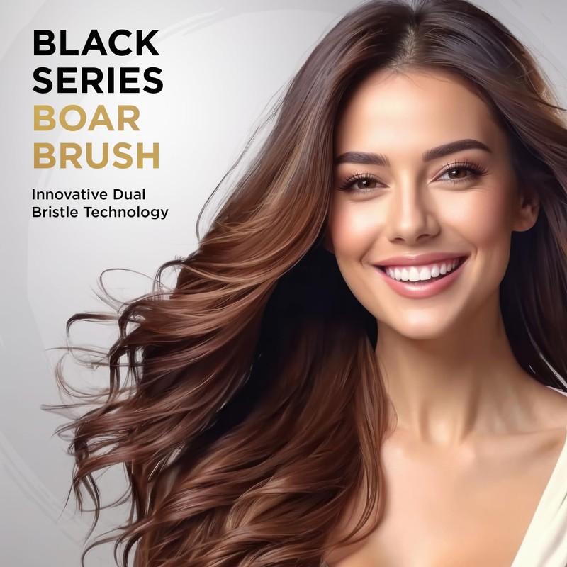 COCCO Black Series Ceramic Boar Brush S4, Hair Styling Brush