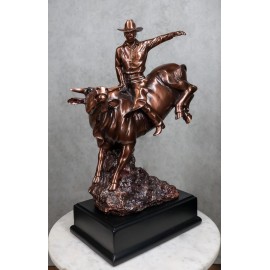 Wild Western Rodeo Cowboy With Bucking Bull Bronze Electroplated Statue