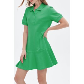 Ladyful Women's Polo Dress Short Sleeve Ruffle Hem Flowy Summer Golf Tennis Athletic Mini Dress Green