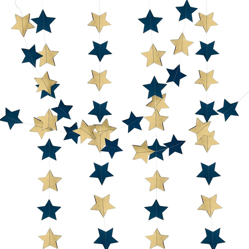 Mefuny 30 Feet Navy Blue Gold Party Decorations Paper Star