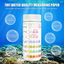100pcs Aquarium Test Strips, 7 in 1 Fish Tank Test Kit,Freshwater/Saltwater/Aquarium Water PH Test Strips Kit,Fast Aquarium Water Test Kit Carbonate PH Value Total Alkali