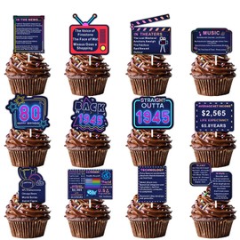24pcs Blue Glitter Dessert Cupcake Topper Pick for Straight Out 1945 Theme Decor Supplies Men Women Happy 80th Birthday Party Decoration