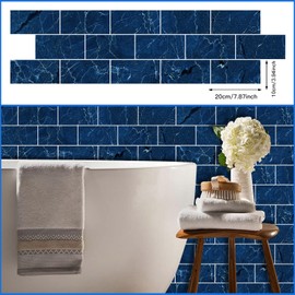 ANHUIB Blue Marble Tile Stickers Peel and Stick Transfers Sticker On Tiles Tile Decals for Living Room Kitchen Bathroom Wall 16 Sheets Glossy Backsplash for Home Kitchen Decor 20x10cm