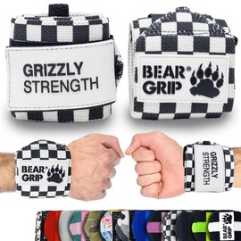 BEAR GRIP - Premium Heavy Duty Weight Lifting Wrist Wraps, Bodybuilding, Crossfit, Powerlifting, StrongMan (Black & White, 24 Inches)