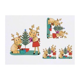 4 x 'Reindeer Family With Tree' Temporary Tattoos - Water Resistant, Skin-Safe, Non-Toxic Transfers, Mixed Sizes (TO00079352)