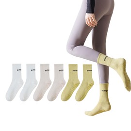 Flayarr Pilates Socks Women, Non Slip Yoga Grip Socks for Barre Workout Sports Pregnancy Hospital (6 Pairs-2 White+2 Cream+2 Green)