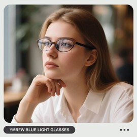 YMRFW Oval Blue Light Blocking Glasses for Women Retro 90s Cat Eye Frame Glasses Computer TV Eyeglasses Anti Eyestrain