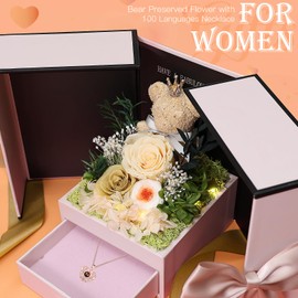 Birthady Gifts for Women Preserved Roses with Heart Necklace Fresh Flowers for delivery prime Forever Flowers Christmas gifts Box for Women Birthady Gifts for Mom Grandma Wife Her from Daughter