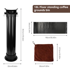 Cymexis Knock Box for Espresso Grounds, 18L Floor Standing Grounds Bucket with Towel and Garbage Bags for Barista Coffee Shop Bar,Coffee Knock Box for Barista Shop Bar (A)