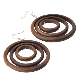 81stgeneration Large Round Wood Handmade Earrings with 925 Sterling Silver Hooks - Brown Earrings for Women - Circle Dangle Earrings - Wooden Discs Hoop Earrings - Boho Statement Jewellery