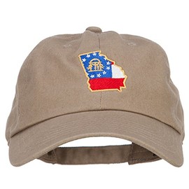 Georgia State Flag Map Embroidered Unstructured Washed Cap - Khaki OSFM