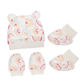 Baluue Newborn Cotton Hat Set with Scratch Gloves and Foot Covers Adorable Beanie for Cold Weather for Showers and Celebrations