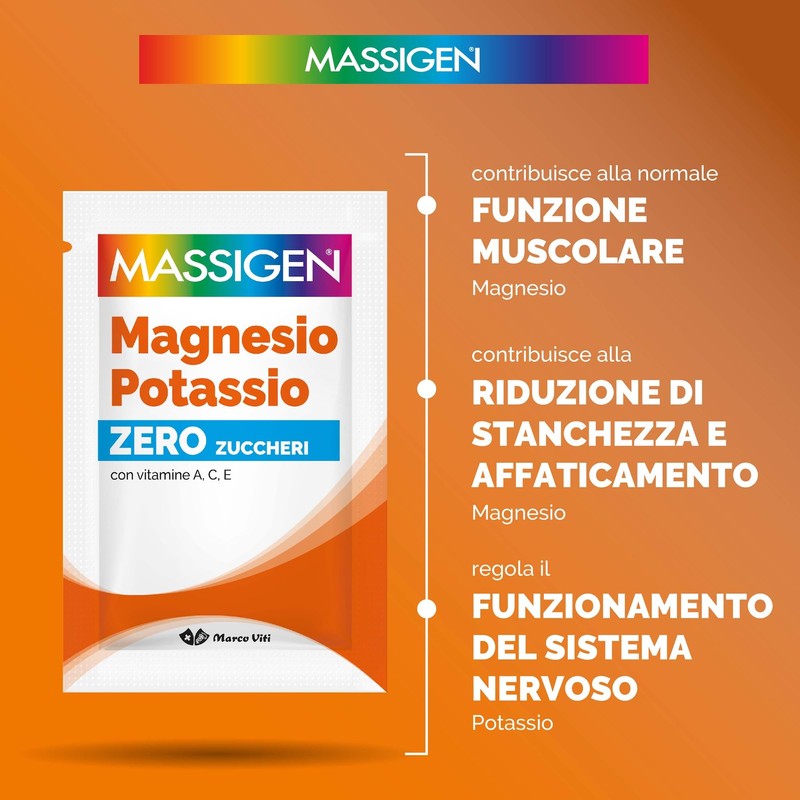 Massigen - Magnesio e Potassio Zero Zuccheri, Gusto Arancia Rossa,