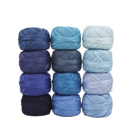 AMOHilos Size 8 Double Mercerized Egyptian Long Staple Cotton Pearl Thread 12 Gradient Colors per Box 5 Grams Ball Rainbow Color Embroidery Thread for Crochet Cross Stitch Hand Embroidery (12H)