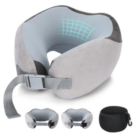 Euqvunn Cuscino da Viaggio Regolabile con Borsa, Cuscino Viaggio in Memory Foam, Cuscino Morbido e Traspirante per Adulti, Poggiatesta Ergonomico per Viaggi e Pendolarismo, Grigio