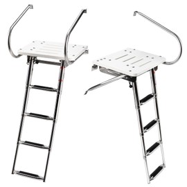 YaeMarine 4 Step Swim Platform Ladder Stainless Steel Boat Boarding Slide Ladder with Extra Wide Steps for Inboard or Outboard on Boat and Yacht