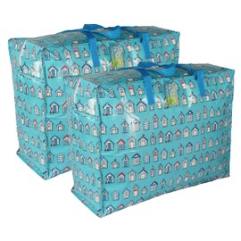The Pescara Collection Extra Large Storage Bags Water & Dust Resistant. Double zipped storage bags for toys, laundry, bedding. Underbed Wardrobe Space Saver Blue Beach huts (65 ltr 2x Pack)