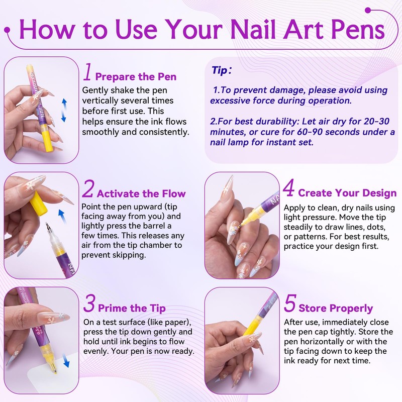 12 Color 0.5mm Nail Art Pens Set, Quick Dry for