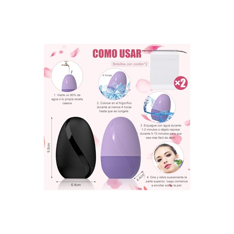 Rodillo Facial, Juego de 2 Piezas con 2 Bolsas, Hielo