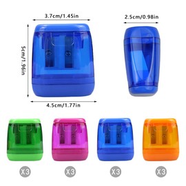 milaosk Pencil Sharpener with Container, Pack of 12 Colours Sharpener with Tin and Lid, Small Pencil Sharpener, Hand-Operated Pencil Sharpener with Two Holes for School Office