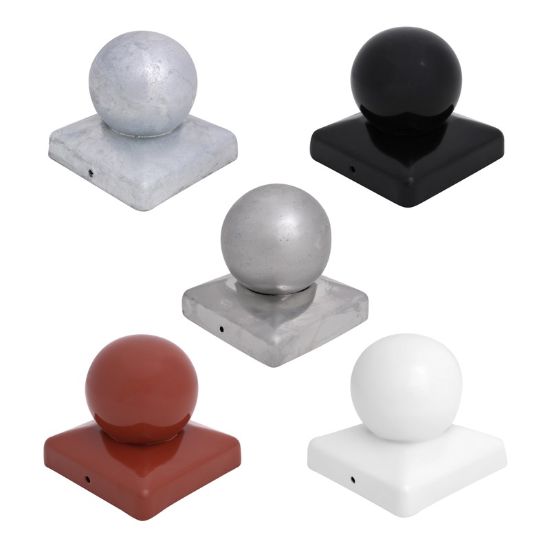 Square Metal Black Fence Gate Post Cap With Ball Flange