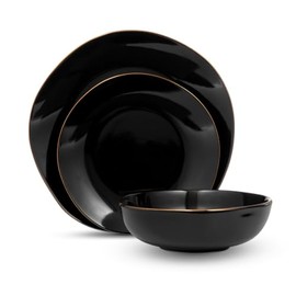 Godinger 87474 Andover Semi-Handmade Dinnerware Set Black & Gold - 12 Piece