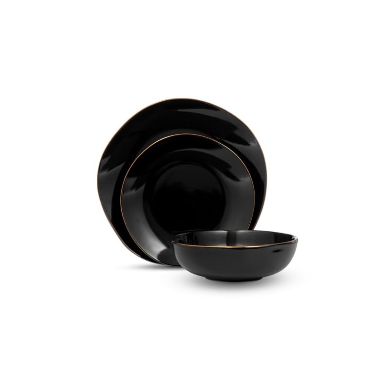 Godinger 87474 Andover Semi-Handmade Dinnerware Set Black & Gold -