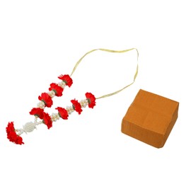 Artificial Mala Rose Flowers Ribbon Garland for Idol-Mala with Beads for God Statues Accessories Pooja Sringar Articles Ornament for Indian Traditional Festival Decoration(Size:-7")(Red)