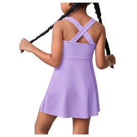 WDIRARA Girl's Tennis Dress Sleeveless Crisscross Back Athletic Workout Tank Dresses Purple 6 Years