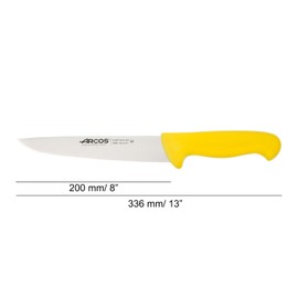 Arcos Serie 2900 - Coltello Scannare Coltello Macellaio Coltello Bistecca - Lama Acciaio Inossidabile Nitrum 200 mm - Manico Polipropilene Colore Giallo