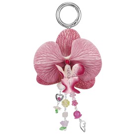 Orchid Flower Keychain,Cute Flower Bag Charms,Good Lucky Hawaiian Tropical Keyring Decor Heart Pearl Bead Beach Summer Accessorie Floar Charm Gifts for Women(Hot Pink)