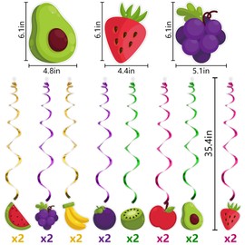 Fruit Hanging Swirls, 16Pcs Fruit Themed Ceiling Decor, Fruit Party Decorations for Kids, Fruit 1st Birthday Decorations, Summer Fruit Birthday Party Decorations, Fruit Themed Baby Shower Decorations