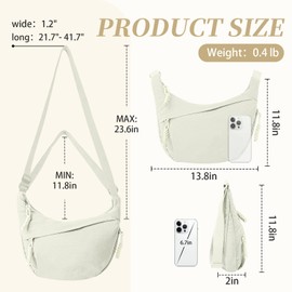 Nylon Crescent Crossbody Bag Hobo Bag for Women Men, Small Dumpling Shoulder bag with Adjustable Strap, Casual Sling Bag, Beige, Small