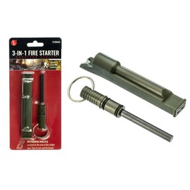 Gadgets Collection 3-IN-1 Flint Rod Fire Starter Striker Integrated Whistle & Split Ring GREEN