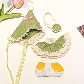 4 Set Doll Clothes - Clothes for Doll Outfit,Chic Style Set for 17cm Dolls,Green Elf- Green hat + Lace top with Suspenders + White Pants + Small Shoulder Bag（No Doll）