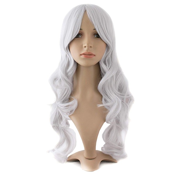 MapofBeauty Charming Synthetic Fiber Long Wavy Hair Wig Women's Party Full Wigs (Silver Grey)