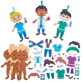 Baker Ross FN059 Mix & Match Doctor and Nurse Decoration Kits - 8 Pack Decoration Craft Kits for Kids