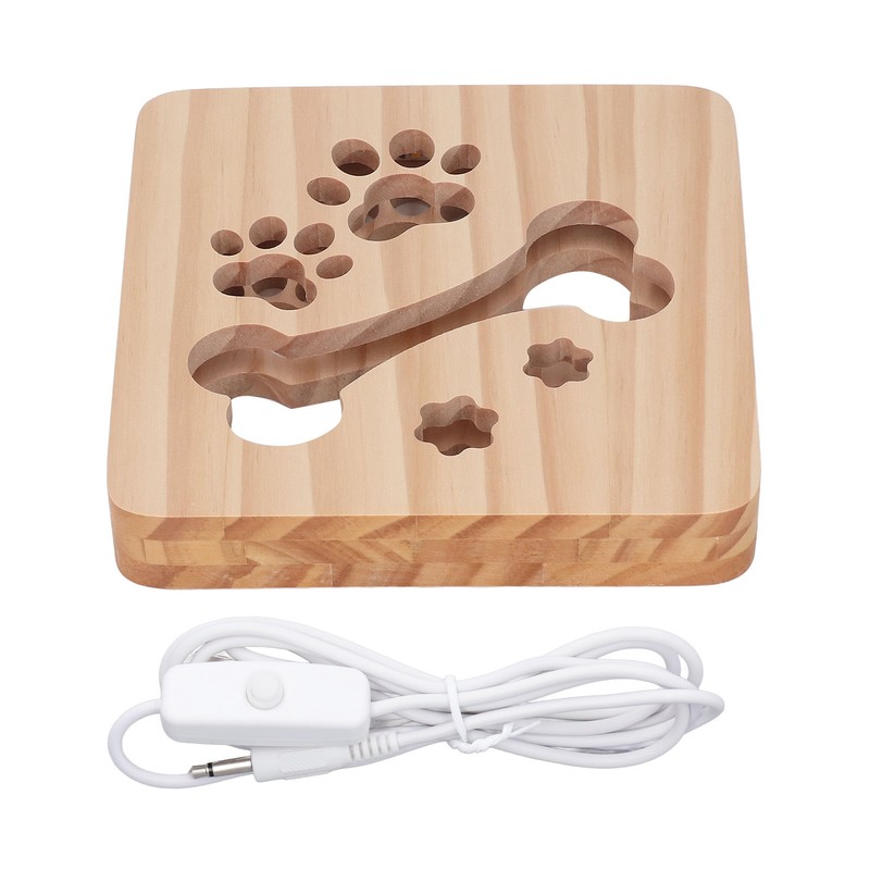 3D Night Lamp Bone Paw Print Pattern Hollow Design Wooden