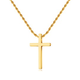 LUXEJEW Gold Cross Necklace for Men, Stainless Steel Gold Cross Chain Pendant Necklace for Men Women Mens Cross Necklaces Cross Chain Necklace for Men Jewelry Gift Rope Link Chain 16 Inches