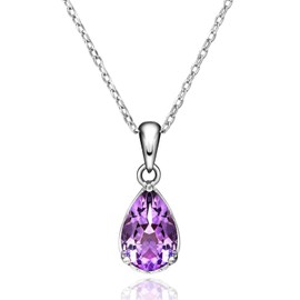 Natural Amethyst Purple Crystal Teardrop 925 Silver Necklace [Mei Leaf], Gemstone, Amethyst