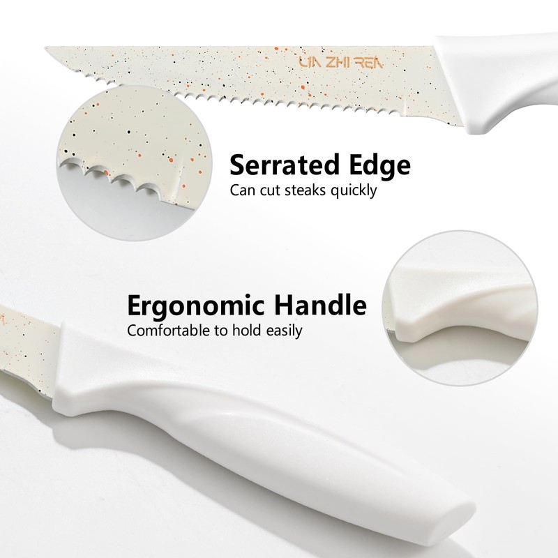 LIN ZHI REN Steak Knives,Serrated Steak knife,High-Carbon Stainless Steel,Ergonomic Handles,For