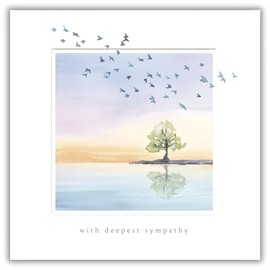 Woodmansterne Sympathy Card - Condolence Card with Watercolour Birds and Lake Design - Artistic Bereavement Card