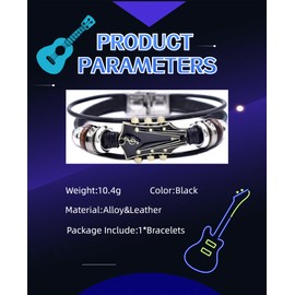 GAUEIOUR Guitar Bracelet Adjustable Wristbands Black Punk Retro Braided Leather Multi-Layer Alloy Music Goth Rock for Men Jewelry Accessory