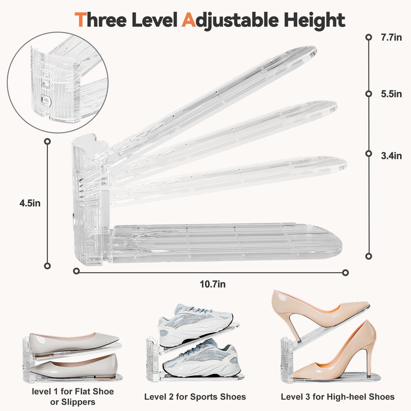 Neprock Shoe Slots Organizer for Closet, 20 Pack Acrylic Shoe