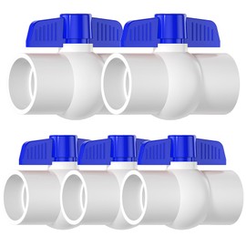 EPHECH 5PCS 1-1/2" PVC Ball Valve, SCH40 Slip PVC Water Pipe Valve with Easy Turn Blue T-Handle, Shut-Off PVC Ball Valve Socket for Swimming Pool, Sprinkler Lines, Outdoor Plumbing & Irrigation System