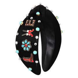 GLBCC Western Knotted Headband Southern Country Cowgirl Turquoise Beaded Wide Knot Headband Nash Rodeo Head Band Hair Accessories