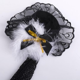 EVAZEN Fishnet Thigh High Stockings Black Trim Stocking Over Knee Bow Socks Feather Rave Costume Accessory for Women