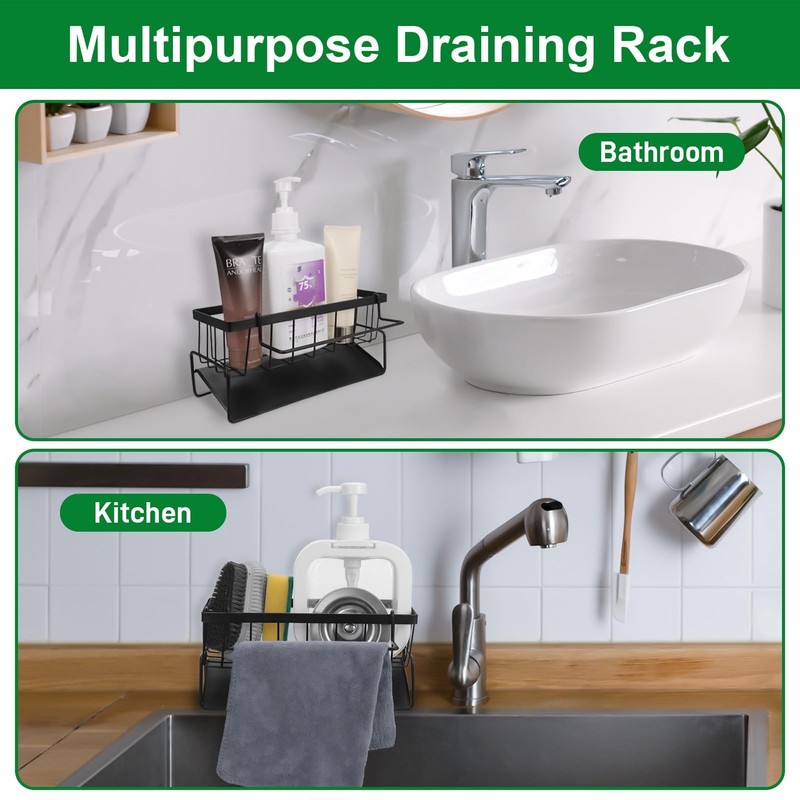 Huiguli Kitchen Sink Caddy Organiser, Sponge Drain Rack Stainless Steel