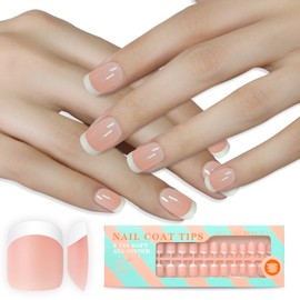 Nude-White French Gel Nail Tips(Matte) 3 in 1 Press On Nails 15 Size 180Pcs Nail Art DIY Fake Nails Soft Short Square Pre-applied Tip Primer Acrylic Tips Kit No Need to File Professional Use